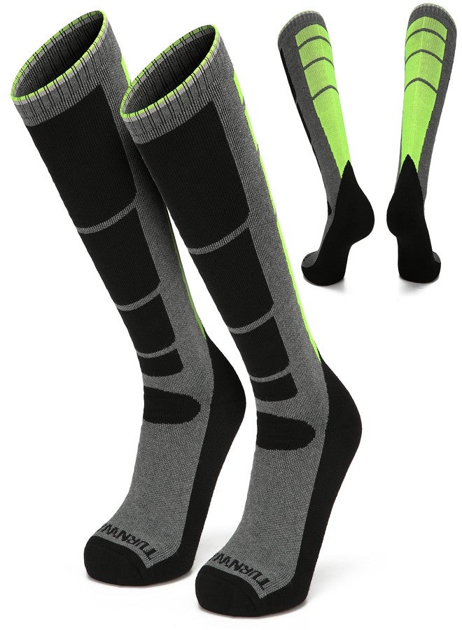 TurnWay 2-Pairs Ski Socks 85% Cotton Over The Calf (OTC) for Skiing, Snowboarding, Winter Outdoor Activities for Men & Women (Green, Medium) - Image 1